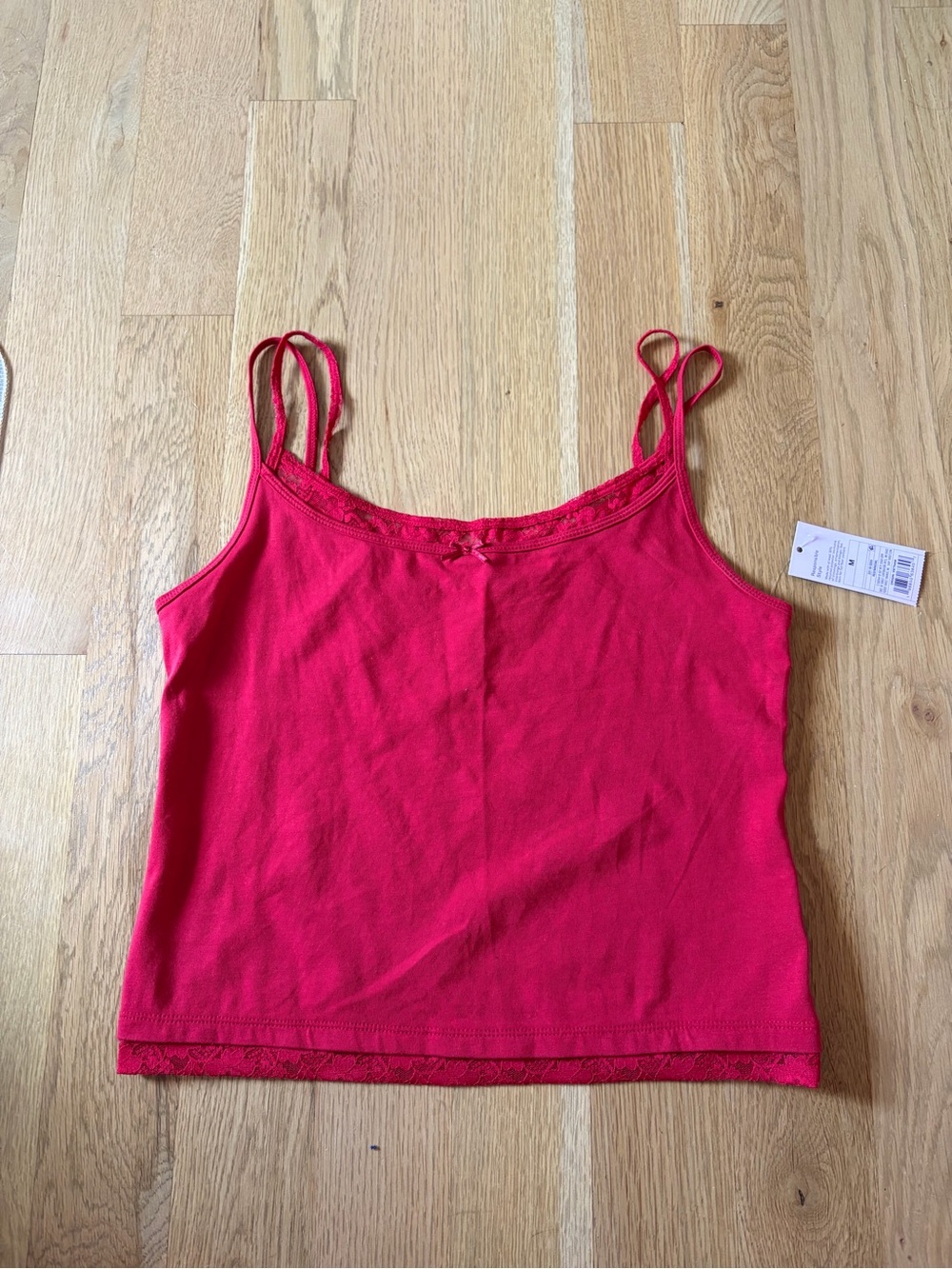 Red Lace-Trim Spaghetti Strap Tank Top - Women
